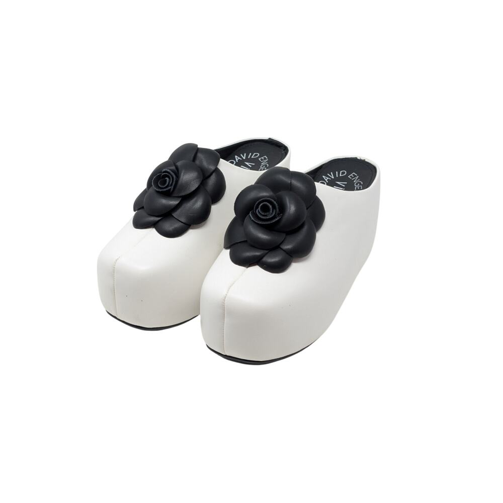 David Engel Villains SF Floral Platform Mules White Black Size 37
